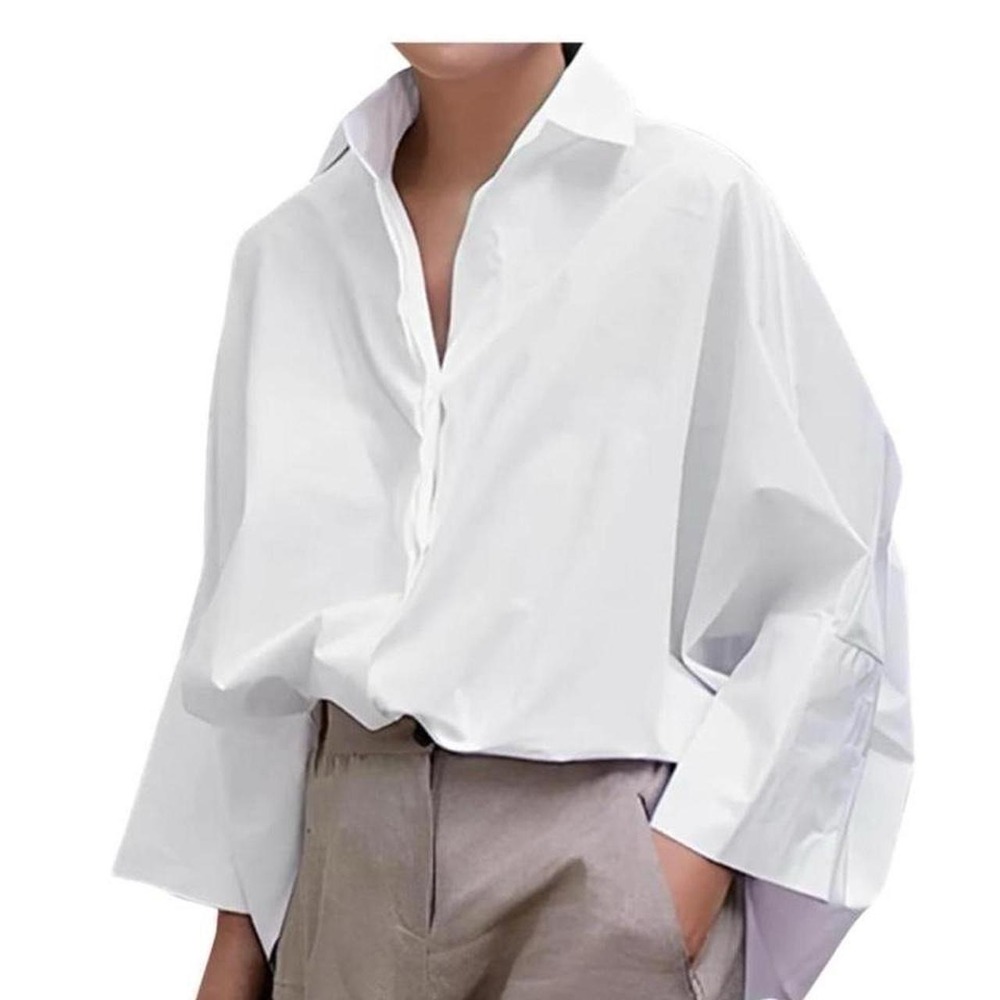 UOOZEE Women's Button Down Shirt Blouse Oversized Collared Blouse
